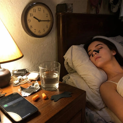 Square format, raw amateur customer photograph. In a cluttered Dakaroise bedroom, on a wooden nights